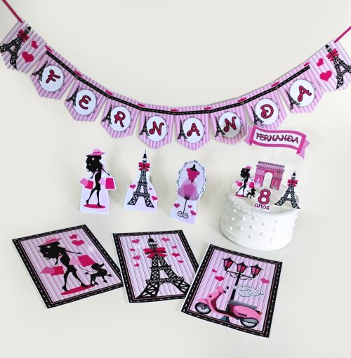 Kit Festa Paris Luxo Papelaria Personalizada | Só um Bolinho