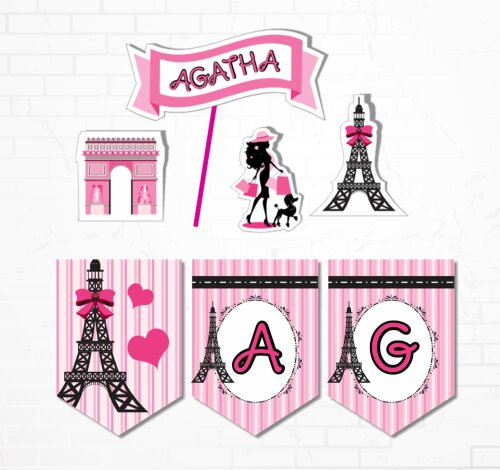 Kit Festa Paris Luxo Papelaria Personalizada | Só um Bolinho