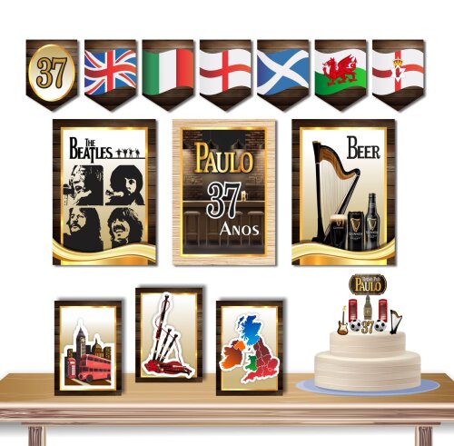 Kit Festa Pub Inglês Londres Vintage Papelaria Personalizada Só um Bolinho