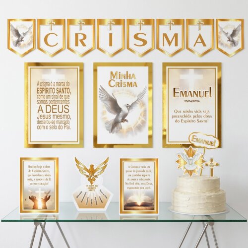 Kit Festa Crisma Católico Espírito Santo Papelaria Personalizada