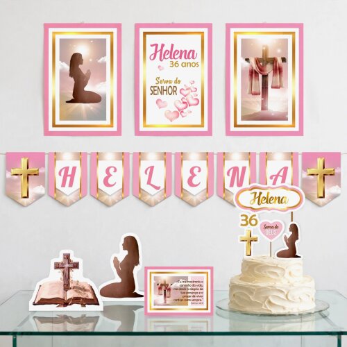 Kit Festa Cristão Bíblico Feminino Papelaria Personalizada Só um Bolinho