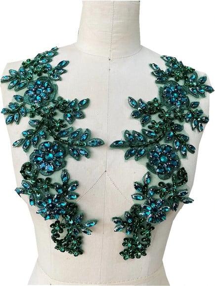 Aplique Bordado com Strass Cor Verde