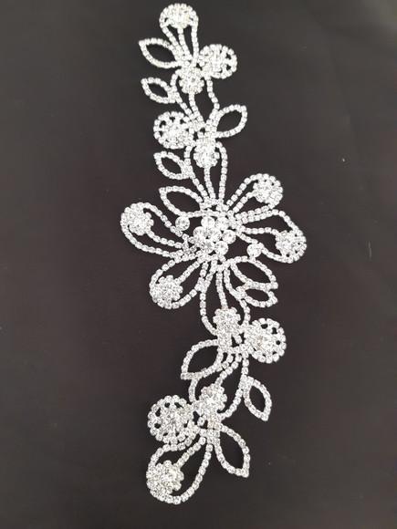 Aplique de strass Flores e folhas cor prata