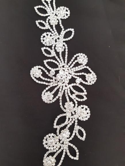Aplique de strass Flores e folhas cor prata