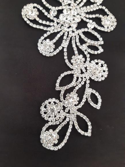 Aplique de strass Flores e folhas cor prata