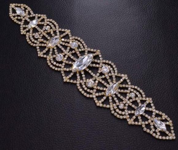 Aplique Dourado com Strass para Vestido de Noiva ou Festa