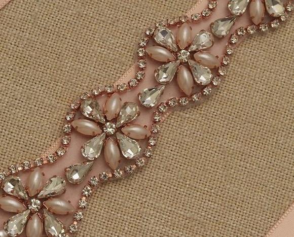 Aplique Rosé Gold De Strass E Pérolas