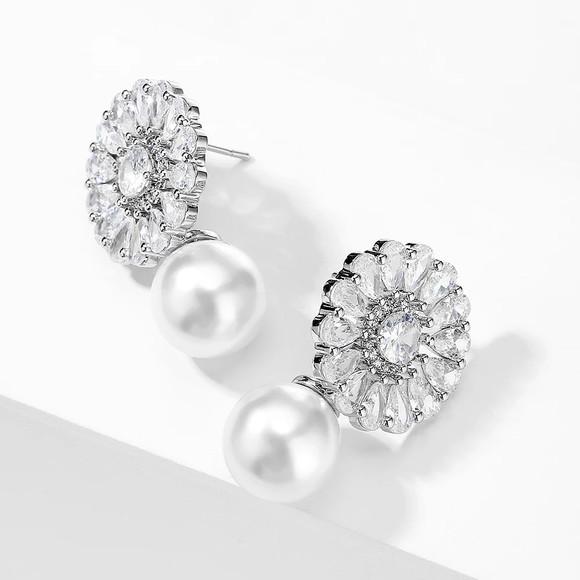 Brinco de Pérola e Flor de Zircônia