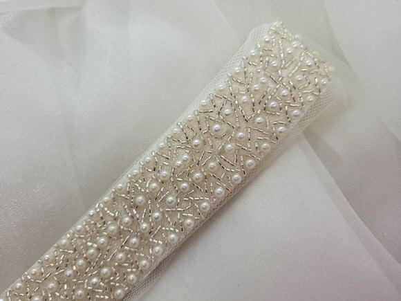 Cinto Bordado com Pérolas - Aplique 80cm