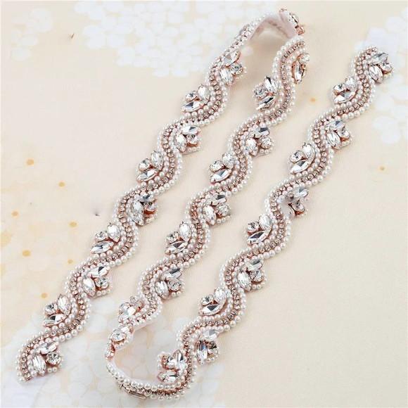 Cinto Bordado de Pérolas e Strass Prata, Dourado ou Rose