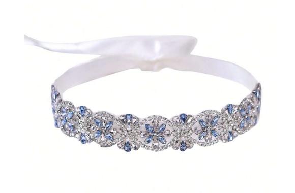 Cinto Bordado Prata com Azul Serenity