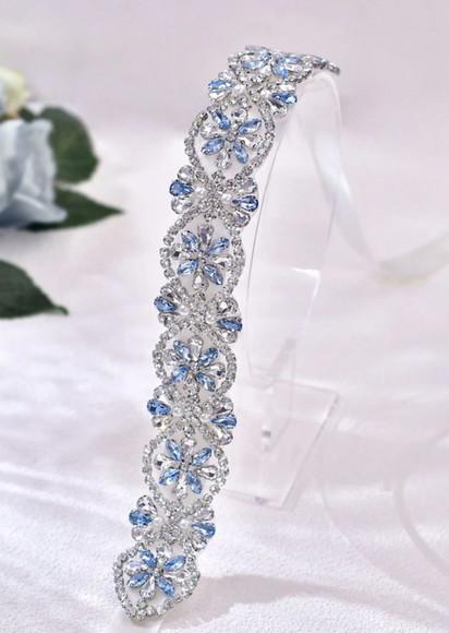 Cinto Bordado Prata com Azul Serenity