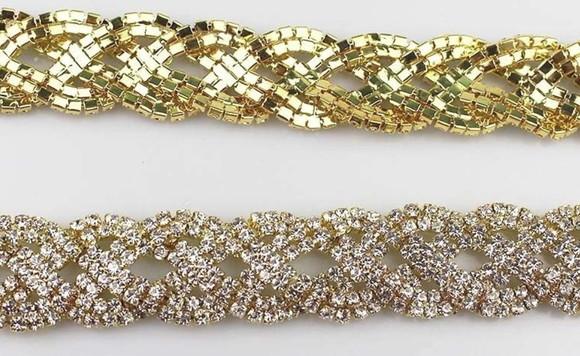 Cinto de metal trançado de strass em 4 cores