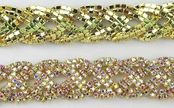 Cinto de metal trançado de strass em 4 cores