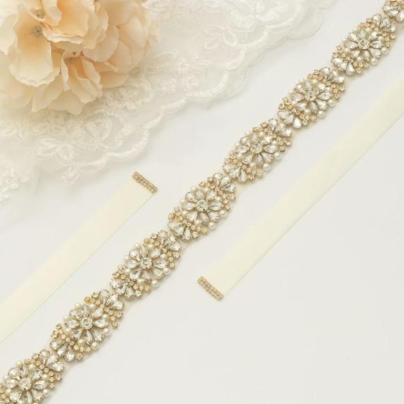 Cinto de Strass Dourado com Pérolas