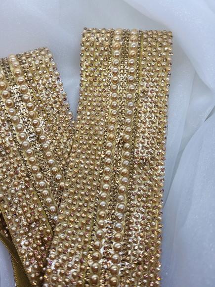 Cinto de Strass Dourado com Pérolas 5cm