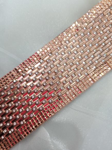Cinto de Strass e Mini Espelhos Rosé Gold Largo 5cm
