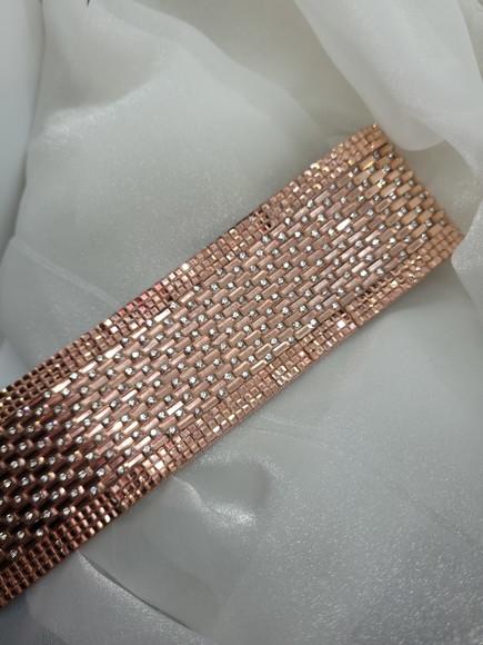 Cinto de Strass e Mini Espelhos Rosé Gold Largo 5cm