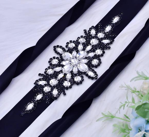 Cinto de Strass Flor Preto e Prata
