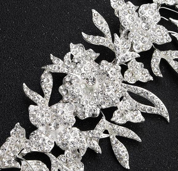 Cinto de strass flores e folhas prateado vestido de noiva