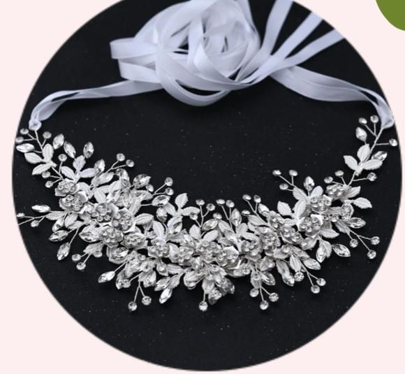 Cinto de strass Folhas em prata