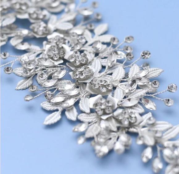 Cinto de strass Folhas em prata