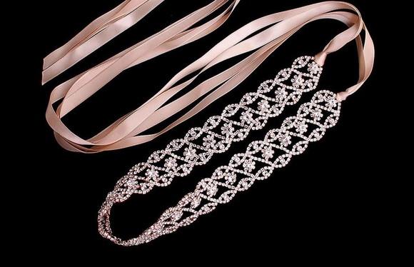 Cinto de strass flores trançadas rosé