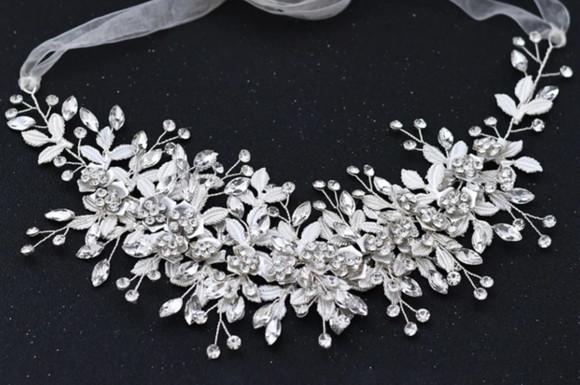 Cinto de strass Folhas em prata
