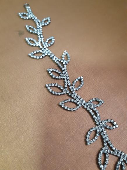 Cinto de strass folhas p/ vestido noiva ou festa cinza