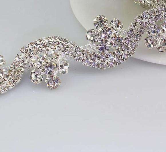 Cinto de Strass Prata Ondas e Flores
