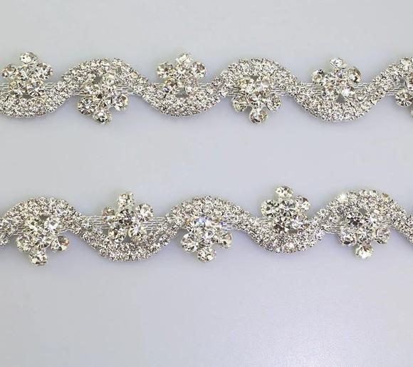 Cinto de Strass Prata Ondas e Flores