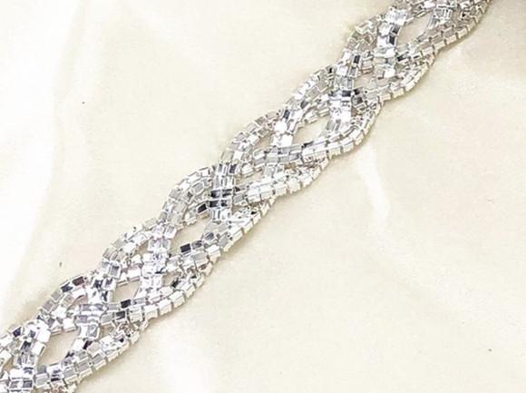 Cinto de Strass Trançado Prata