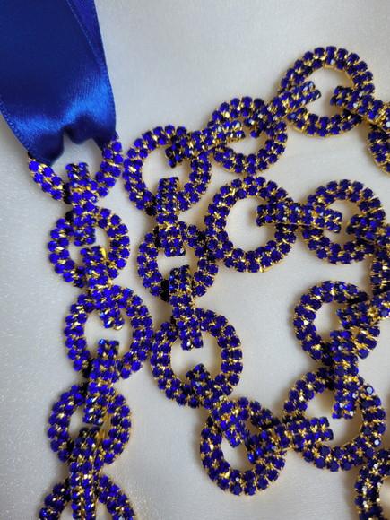 Cinto Dourado com Strass Azul - Aplique 60cm