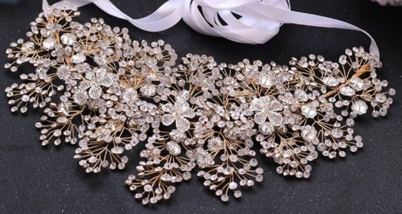 Cinto flores de strass e cristal para vestido de noiva
