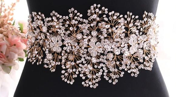 Cinto flores de strass e cristal para vestido de noiva