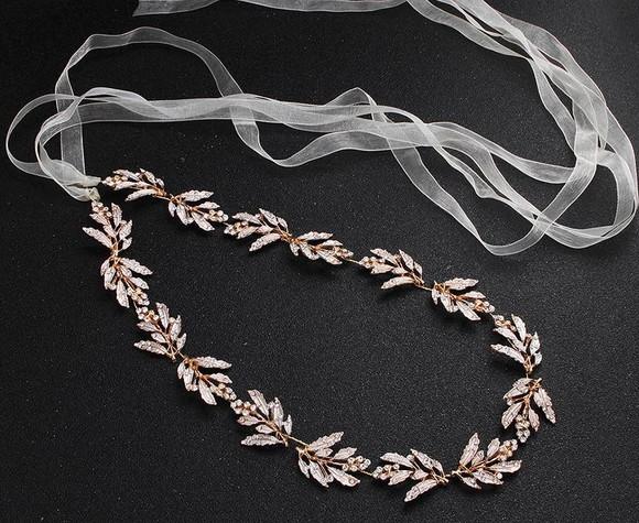 Cinto Folhas de Strass Dourado para Vestido de Festa