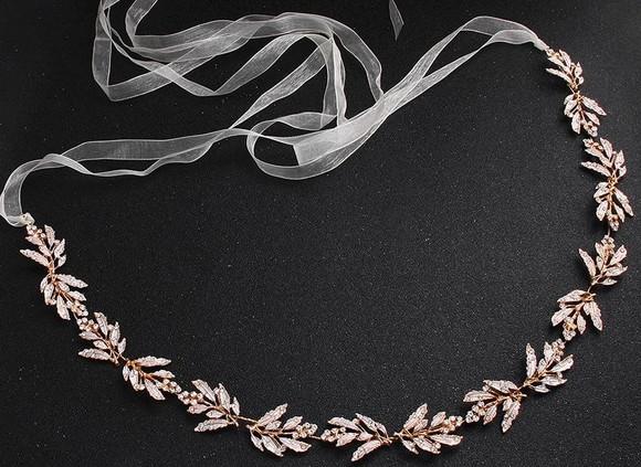 Cinto Folhas de Strass Dourado para Vestido de Festa