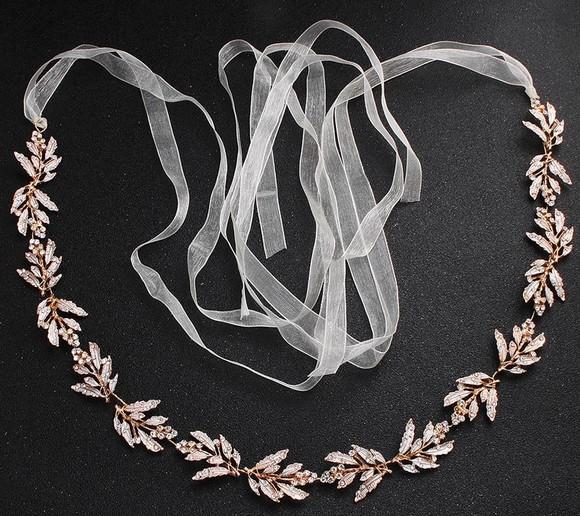 Cinto Folhas de Strass Dourado para Vestido de Festa