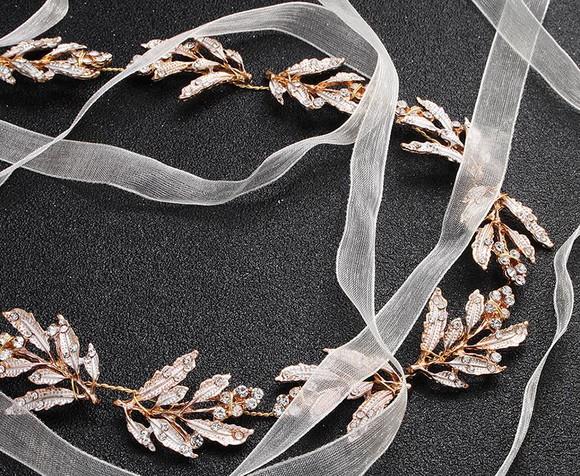 Cinto Folhas de Strass Dourado para Vestido de Festa