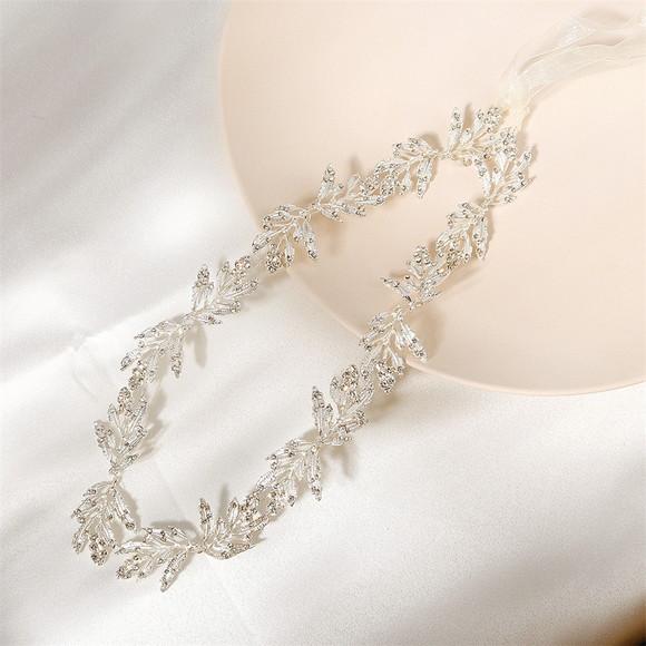 Cinto Folhas de Strass Prata para Vestido de Festa