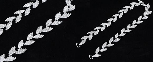 Cinto Folhas de Strass Prata para Vestido de Festa