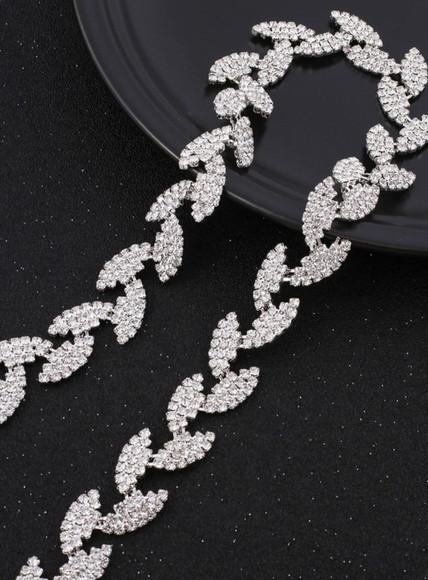 Cinto Folhas de Strass Prata para Vestido de Festa