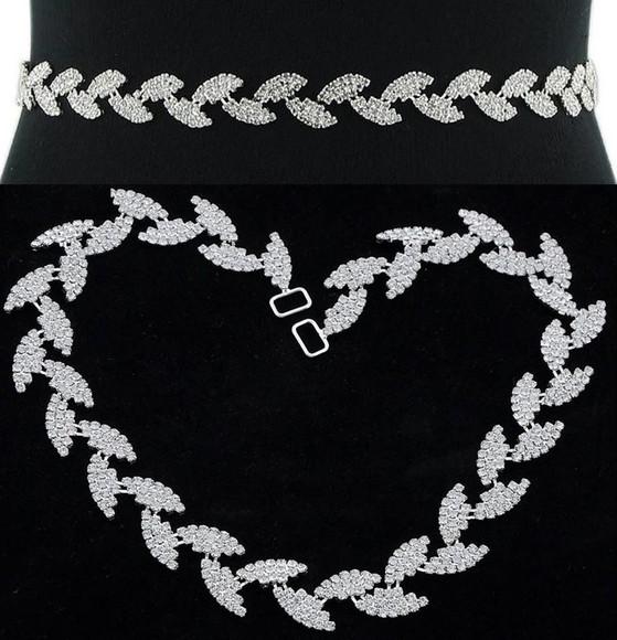 Cinto Folhas de Strass Prata para Vestido de Festa