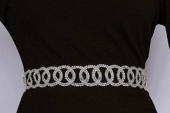 Cinto Prata com Strass Entrelaces