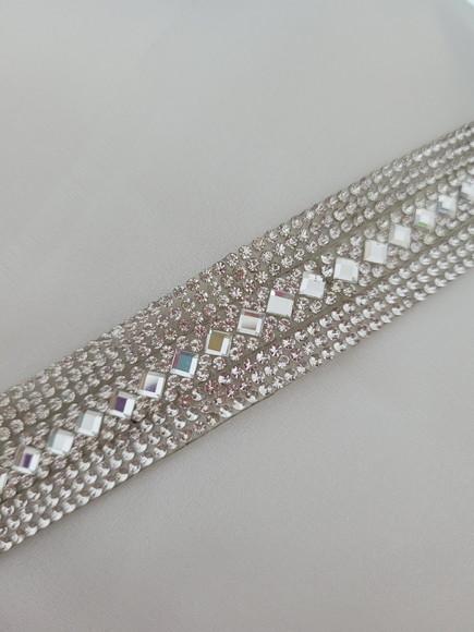 Cinto Prata de Strass Losangos- Várias Cores de Fita.