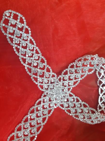 Cinto prata rendado de strass