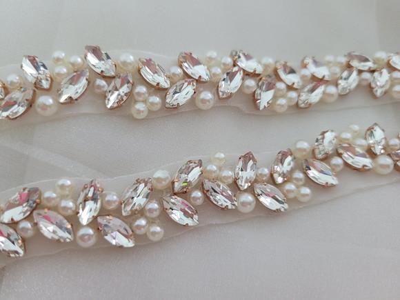 Cinto Rose Gold Bordado com Pedras e Pérolas