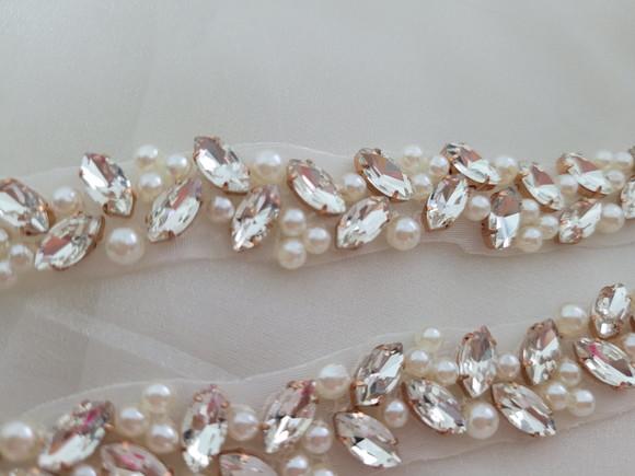 Cinto Rose Gold Bordado com Pedras e Pérolas