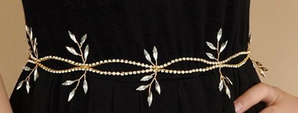 Cinto strass flores delicadas dourado