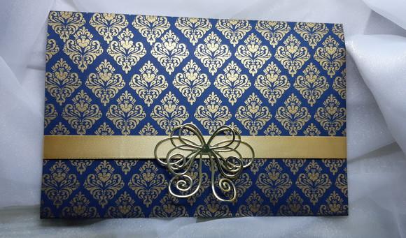 Convite Azul com dourado com cartão interno impresso